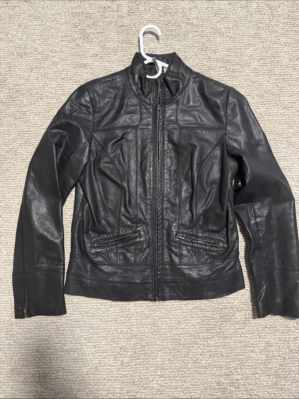 Caslon Black Leather Zip-Up Jacket